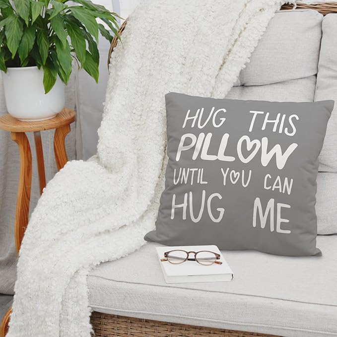 Sufamb Hug This Pillow Until You Can Hug Me Throw Pillow Covers Decor, 24'' x 24'' Pillow case, Boyfriend Girlfriend Birthday Gifts，Long Distance Relationships Gifts， Valentine's Day Gifts(Gray)