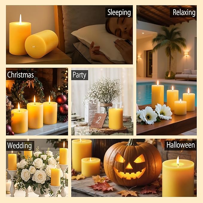 4 Packs Natural Beeswax Pillar Candles, 212 Hours Long Burning Organic Emergency Candle 2.8x4in Unscented Pillar Candles 100% Pure Bees Wax Candles for Home Paryer
