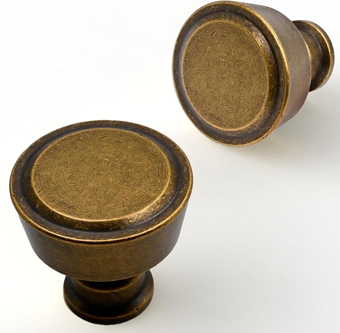 AR009 10 Pack Antique Brass Cabinet Knobs Single Hole Cabinet Pulls Round Kitchen Cabinet Knobs