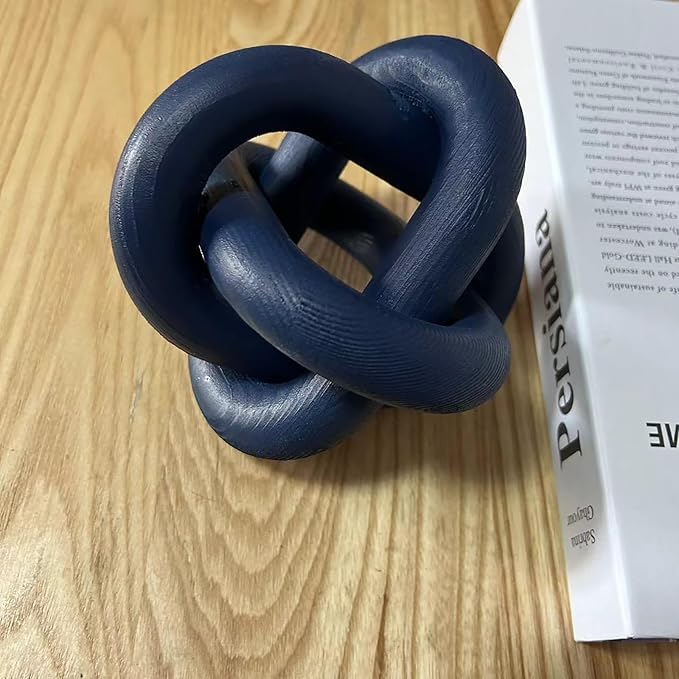 Wood Knot Decor - Coffee Table Chain Link Decor, Hand Carved Boho Rustic Modern Shabby Chic Style, Navy Blue
