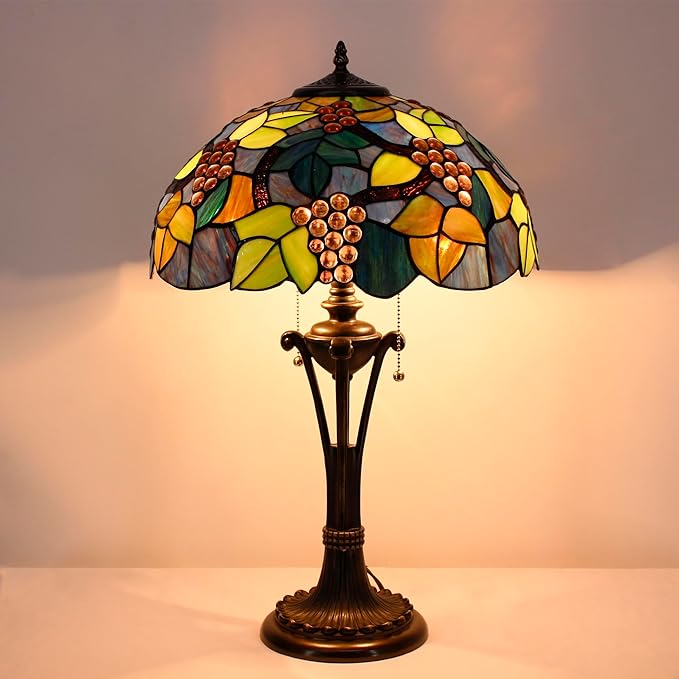 Tiffany Table Lamp Purple Stained Glass Desk Lamp 16X16X24Inches Grape Style Reading Light
