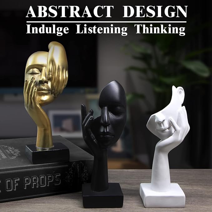 3 Pcs Thinker Statue,Modern Home Resin Sculptures,Collectible Figurines for Home Office Bookshelf Desktop Decor(Black)