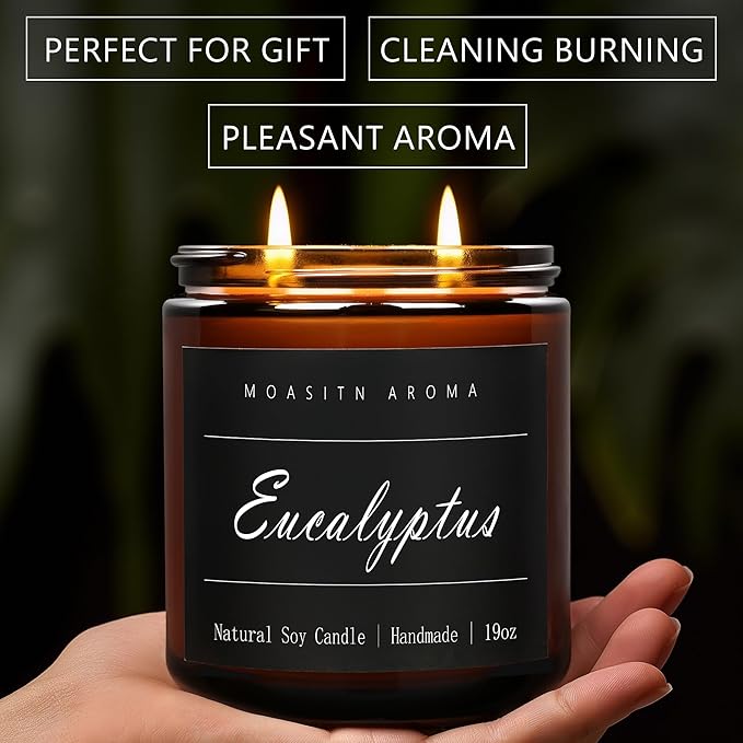 MOASITN Eucalyptus Large Heavenly Scented Candles for Home|19oz 100h Long Lasting Clean Burn|Natural Soy Aromatherapy Candle|2 Wick Jar Candle for Women,Men as Relaxing,Birthday,Housewarming Gifts