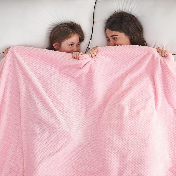 NEWCOSPLAY Super Soft Throw Blanket Pink Premium Silky Flannel Fleece Leaves Pattern Lightweight Bed Blanket All Season Use (Pink, Throw(50"x60"))