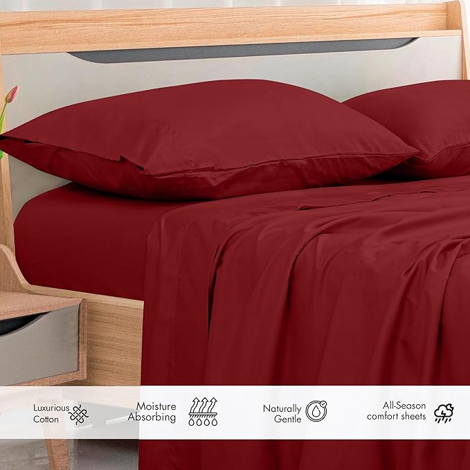 Royale Linens 300 Thread Count 100% Long Staple Combed Cotton Flat Sheet - Super Soft - Top Sheets - California King Flat Sheet Sold Separately - Breathable, Cool & Crisp Sheets Only (Cal King, Red)
