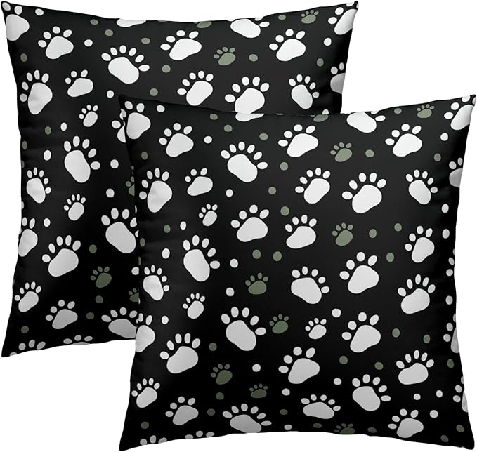 Paw Print Throw Pillow Covers - 16x16 Animal Dog Cat Paw Pillow Cases for Porch Patio Outdoor Indoor Home