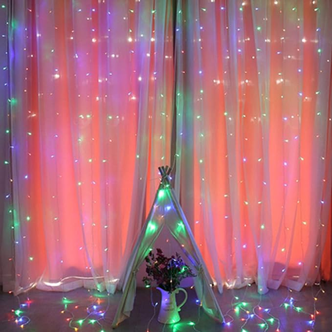 HOME LIGHTING Window Curtain String Lights, 300 LED 8 Lighting Modes Fairy Copper Light with Remote, USB Powered Waterproof for Christmas Bedroom Party Wedding Home Garden Wall Decorations, Multicolor