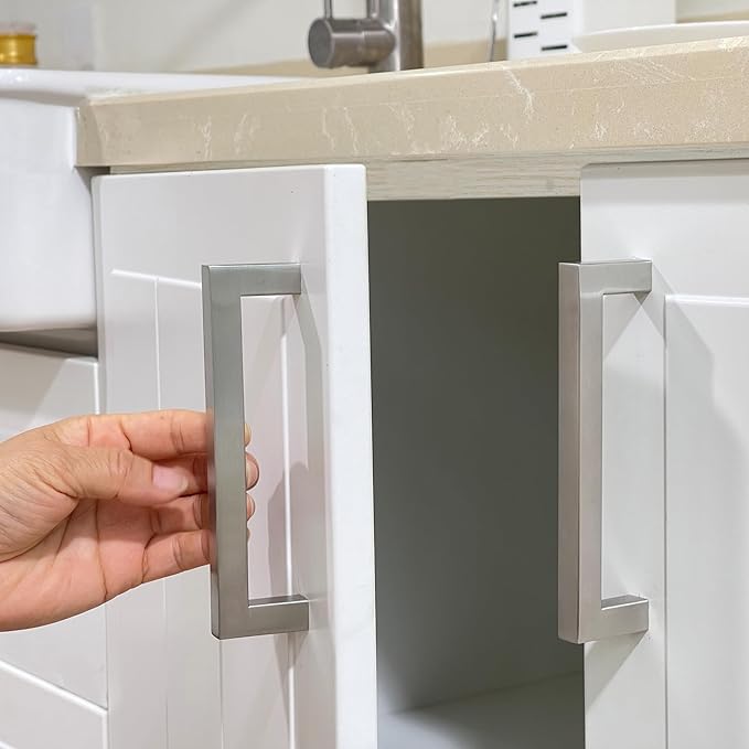 Cabinet Pulls Brushed Nickel Cabinet Handles Square Drawer Pulls, 50 Pack 3 Inch Stainless Steel Kitchen Door Cupboard Cabinet Handles, Cabinet Hardware Drawer Handles, 76mm Hole Centers