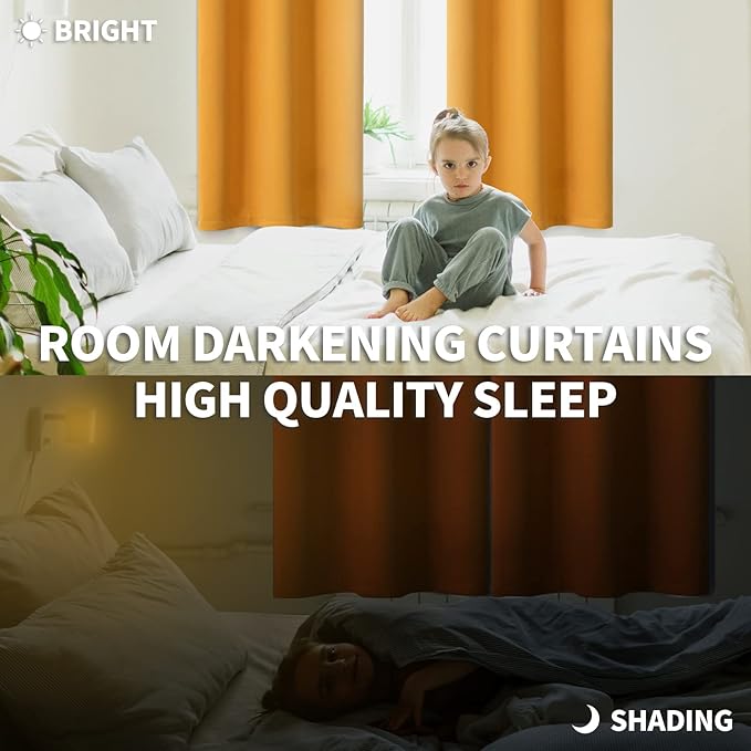BGment Room Darkening Curtains 63 Inches Long - Grommet Thermal Insulated Drapes Window Treatment Curtains for Bedroom, 2 Panels, 42 x 63 Inch, Mustard Yellow