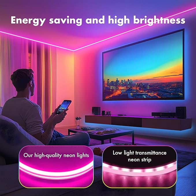 Neon Rope Lights, JIAMEI 65.6FT RGB LED Strip Lights, App Control, IR Remote, Music Syncing, Outdoor IP67 Waterproof, Flexible Strip Cuttable for Bedroom, Gaming, Party(2 Rolls of 32.8FT)