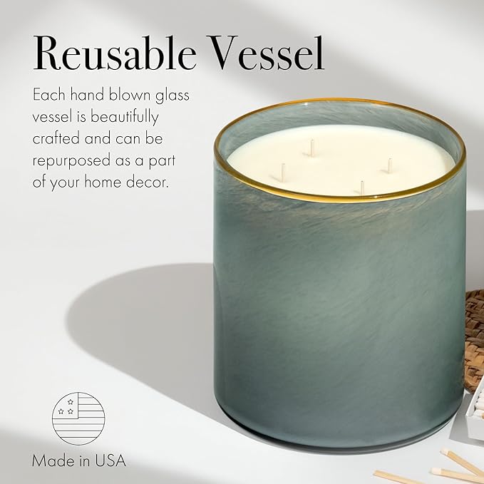 LAFCO New York Luxe 4-Wick Candle, Sea & Dune - 86 oz - 200-Hour Burn Time - Reusable, Hand Blown Glass Vessel - Made in The USA