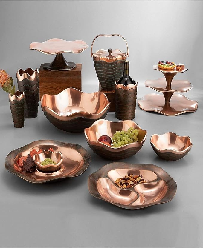 nambe Copper Canyon Bowl | 10-Inch Fruit Bowl for Kitchen Counter, Table, Mantel Décor | Decorative Scalloped Edge Vegetable Basket | Salad Serving Bowl | 2.5 Quart