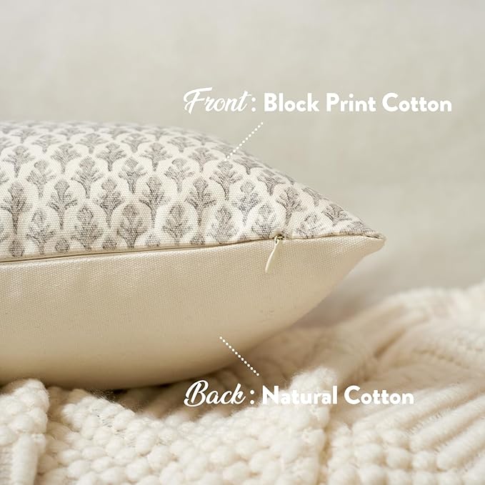 Floral Pillow Covers 24x24 Pillow Cover Block Print Couch Pillows for Living Room Decorative Neutral Accent Throw Pillow Covers, 1PC, Light Taupe