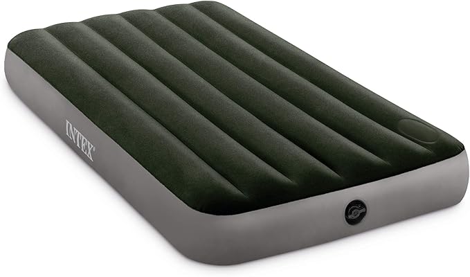 Intex 64761E Dura-Beam Standard Downy Air Mattress: Fiber-Tech – Twin Size – Built-in Foot Pump – 10in Bed Height – 300lb Weight Capacity