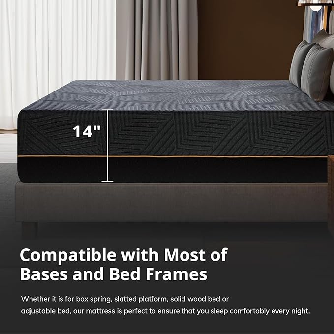 EGOHOME 14 inch Firm Full Mattress, Memory Foam Mattres with Cooling Cover, Bed in a Box, CertiPUR-US Certified, Breathable and Supportive, Made in USA, 54x75x14 Black