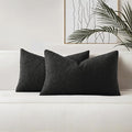 HAUSSY Set of 2 12x20 Decorative Throw Pillow Covers, Soft Cozy Textured Boucle Lumbar Pillow Cases, Home Decor for Couch Bed Living Room, Black