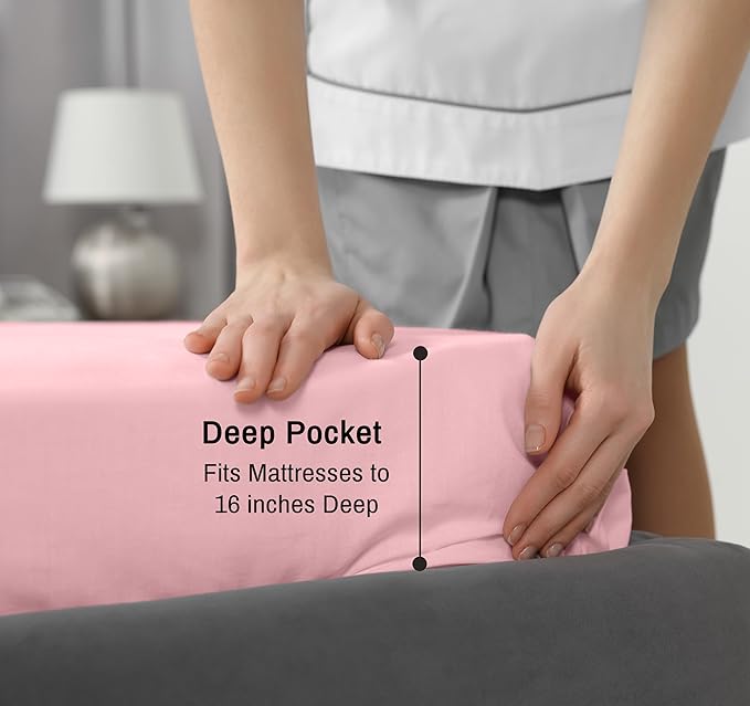 RUVANTI 100% Cotton Twin Sheets Set, 3 Pieces, Soft & Breathable Percale Weave Bedding, Deep Pocket 16", Hotel Standard, Crisp Cool Feel, Durable, Perfect Dyed Bed Sheet, Bridal Rose