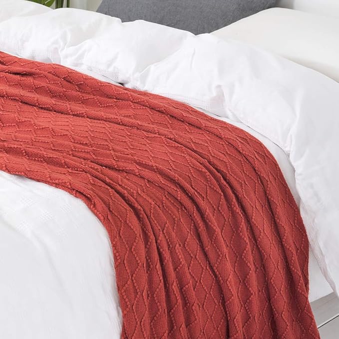 BOURINA Rust Throw Blanket 50x60 Inches Throw Textured Solid Soft Sofa Throw Couch Knitted Decorative Blanket