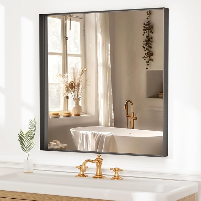36”x 30” Black Bathroom Mirrors for Over Sink,Metal Framed Rectangle Mirrors, Tempered Glass, Black Wall Decor Mirror for Living Room Farmhouse Bedroom Entryway, (Horizontal/Vertical)