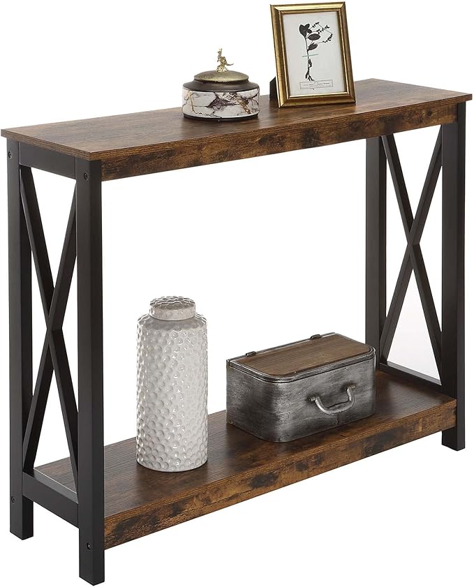Convenience Concepts Oxford Console Table 39.5" - Sofa Table with Storage Shelf, Transitional Entryway Hall Table for Living Room and Bedroom, Display Foyer Table, Barnwood/Black