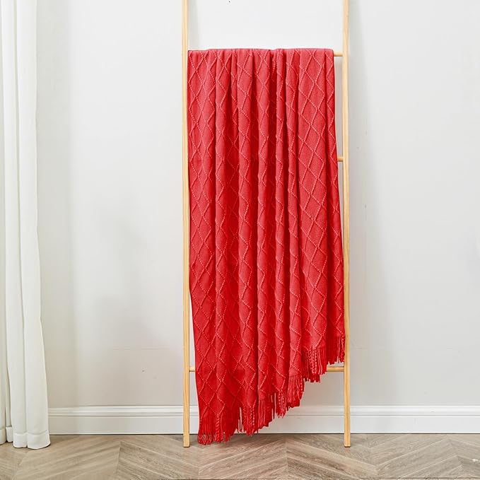 inhand Knitted Gift Throw Blankets for Couch and Bed,Valentines Day Decor Blanket for Her Him Girlfriend Wife, Red Romatic Lightweight Decorative with Tassel, Farmhouse Warm Woven for Women, 60"x80"