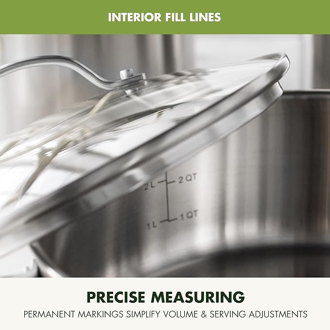 GreenPan 11 Piece Stainless Steel Cookware Set, Induction Ready, Measurement Markings, Dishwasher & Oven Safe 600F, Pots & Pans, Sauce, Saute, Frying Pans, Silver