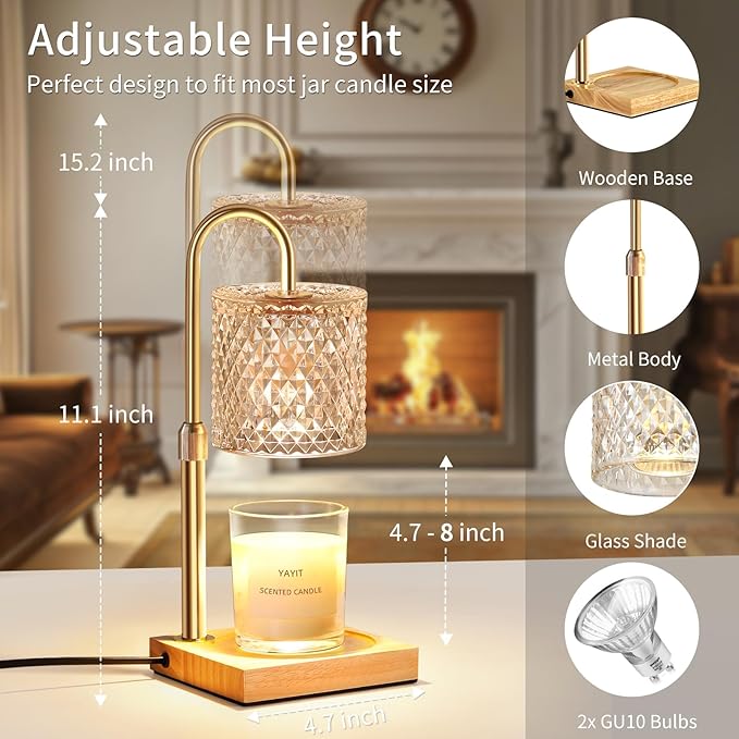 Candle Warmer Lamp with Timer Dimmer Adjustable Height, Lamp Candle Warmer for Jar Candles, Home Decor, for Women Birthday