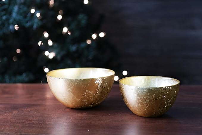 Beatriz Ball GLASS New Orleans Round Foil Leafing Bowl Set of 2 (Gold)