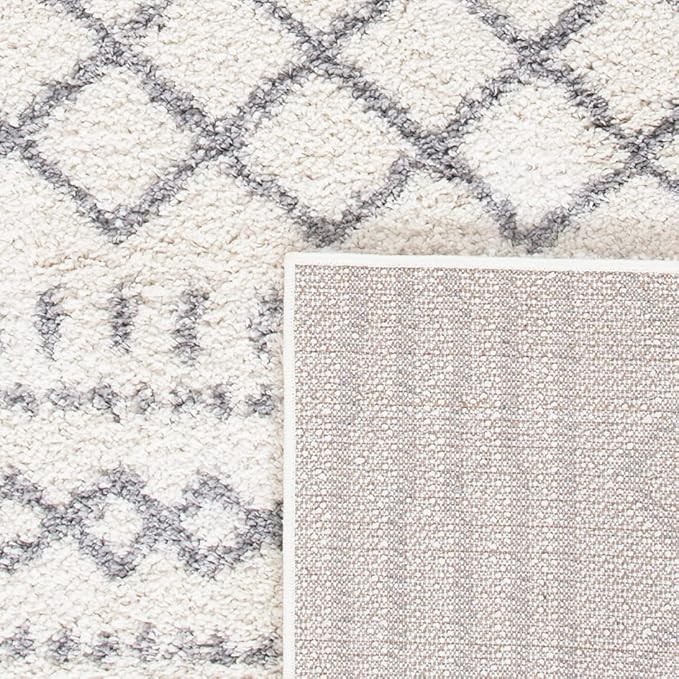 SAFAVIEH Arizona Shag Collection Area Rug - 2'3" x 16' Runner, Ivory/Grey, Geometric Design, Plush 1.6 Inch Thick Ideal for High Traffic Areas in Living Room, Bedroom, Dining (ASG741F)