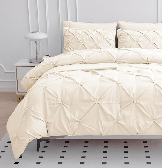 LANE LINEN King Size Comforter Set - 7 Pieces King Size Bed in A Bag, King Bedding Sets with Comforters, Sheets, Pillowcases & Shams, Bedding Set - Ivory