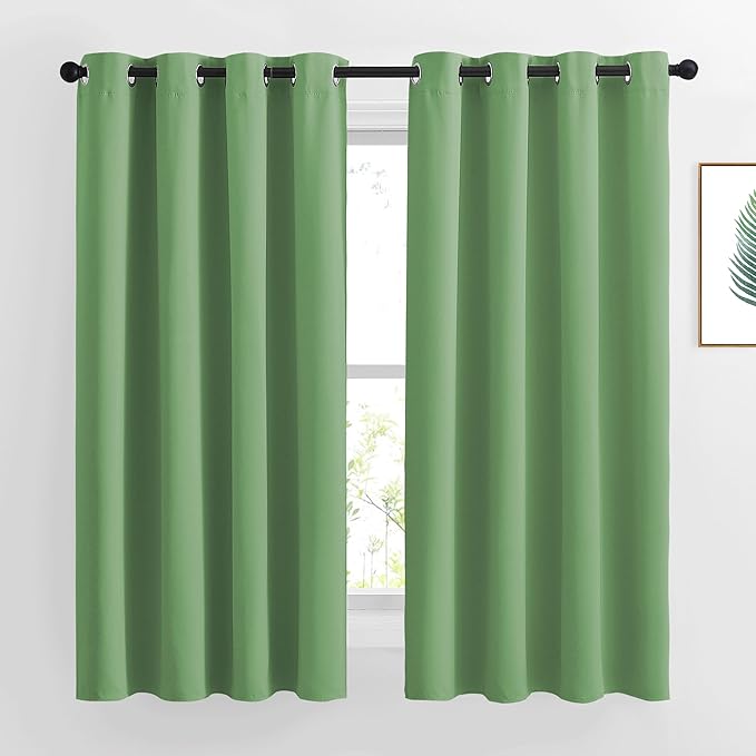 NICETOWN Forest Green Blackout Curtains for Kids Room, Grommet Energy Saving Thermal Insulated Drapes Room Darkening Window Treatments for Bedroom, 2 Panels, W46 x L63