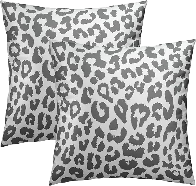 Grey Leopard Throw Pillow Covers - Snow Cheetah Pillow Covers 16x16 Inch Animal Print Pillow Cases Decorative Cushion Cover for Home Sofa Bed Couch