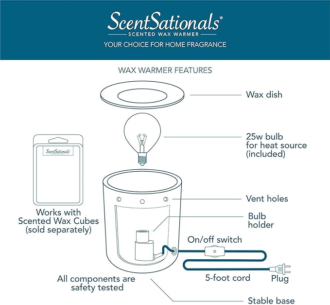 Scentsationals Wax Melt Warmer, for Scented Wax Melts - Christmas Holiday Collection Let It Snow - Fragrance Cubes and Tarts