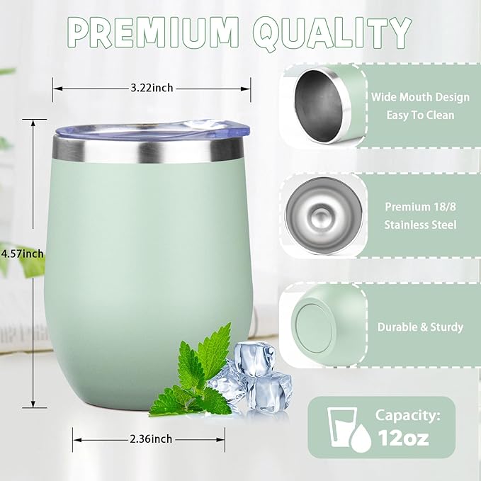 12oz/6 Pack Stainless Steel Wine Tumbler with Lid and Straw, Double Wall Vacuum Insulated Wine Tumbler Glasses, Stemless Travel Mugs for Hot and Cold Drinks, Coffee, Wine, Cocktails（Mix Color-1）