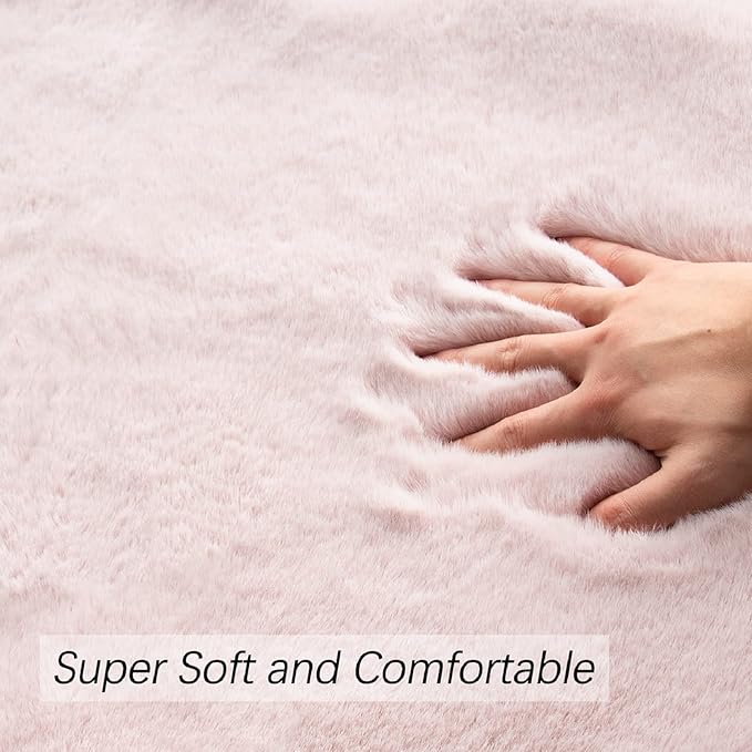 Pink Fuzzy Faux Rabbit Washable Fur Rug for Girls Bedroom 4x6 Shag Area Rugs for Living Room Boho Nursery Rug