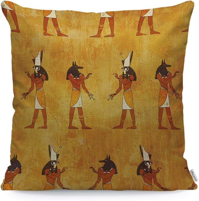 WONDERTIFY Pillow Cover Egyptian Gods Anubis and Horus Africa Antique Grunge Design - Soft Linen Pillow Case for Decorative Bedroom/Livingroom/Sofa/Farm House - Cushion Covers 18x18 Inch