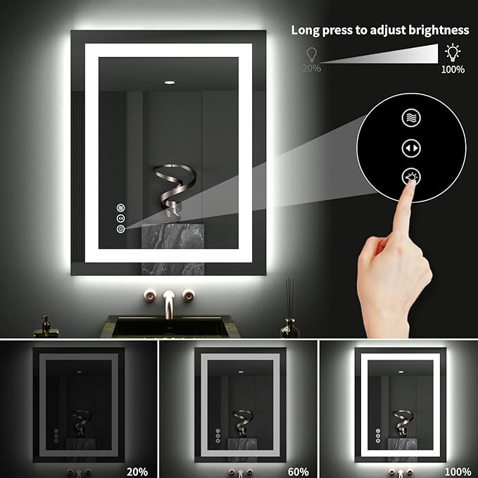 LOAAO 24"X30" LED Bathroom Mirror with Lights, Anti-Fog, Dimmable, Backlit + Front Lit, Lighted Bathroom Vanity Mirror for Wall, Memory Function, Tempered Glass, ETL Listed