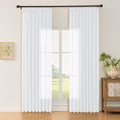 White Sheer Linen Pinch Pleated Sliding Door Curtains, 2x50 Inches Width, Cotton Look Light Filtering Drapes 102 Inches Long, Soft Textured Farmhouse Floor to Ceiling Window Curtain Panels