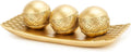 Gold Spheres Orbs Set of 3 with Tray for Centerpiece Table Decoration, Golden Accent Center Piece for Home Dining Room Table Centerpiece Decoration