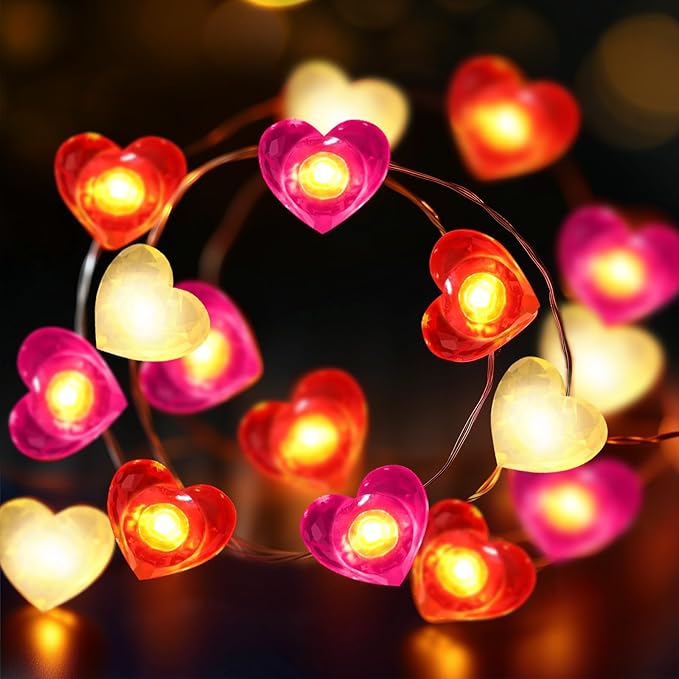 Coquimbo Heart String Lights, 10FT 30 LED Heart Shaped Fairy Lights Battery Operated Room Decor Mothers Day Decor for Home Bedroom Wedding Anniversary Party