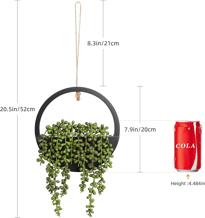 Floweroyal 2pcs Artificial Succulents Hanging Plants 12.2'' Fake String of Pearls in Pot with 8.3'' Lanyard for Indoor Outdoor Wall Decor (Black).