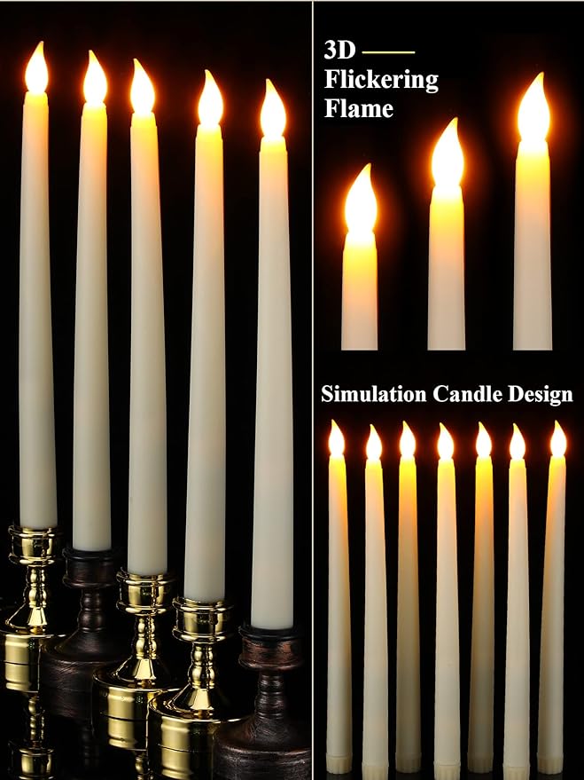 Funtery 48 Pcs Flameless LED Taper Candles 11 Inch Battery Operated Candles Bulk LED Candlesticks Fake Candle Flickering Flames for Christmas Church Wedding Party (Ivory, Classic)