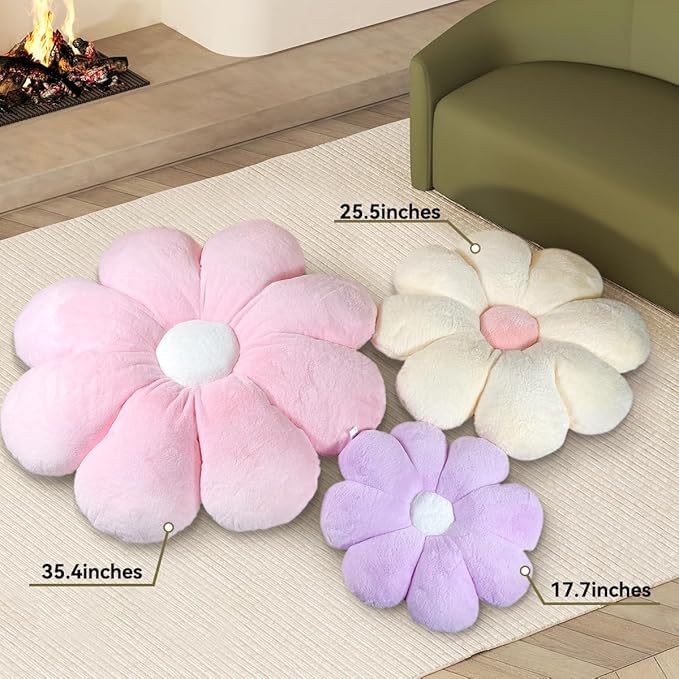 FIONOUT Pink Flower Pillow, 17.7In Daisy Pillow,Cute Floor Pillow for Sitting, Room Decor & Flower Shaped Pillow Decorative Throw Pillows for Bed Couch Chair (45CM Pink)