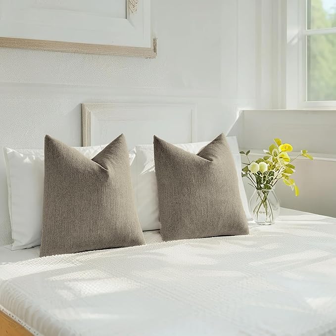 HAUSSY Coffee Throw Pillow Covers 24x24 Inch Set of 2,Boho Decorative Faux Linen Throw Pillows Cozy Farmhouse Accent Cushion Covers,Home Decor for Couch Sofa Bed Living Room