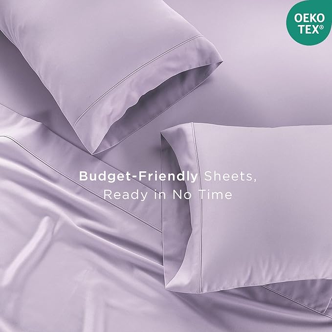 Threadmill Cotton Full Size Sheet Set| 100% Cotton Sheets for Full Size Bed | Solid Sateen Full Bed Sheets Set with 16” Elasticized Deep Pocket | Soft Breathable 4-Piece Cooling Sheet Set | Lilac