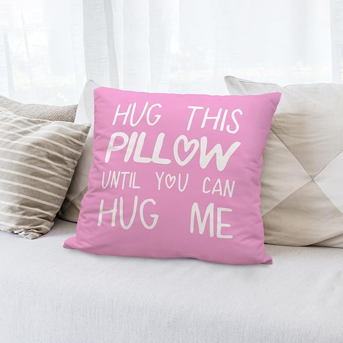 Sufamb Hug This Pillow Until You Can Hug Me Throw Pillow Covers Decor, 24'' x 24'' Pillow case, Boyfriend Girlfriend Birthday Gifts，Long Distance Relationships Gifts， Valentine's Day Gifts(Lilac)
