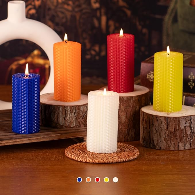 KONNI Beeswax Blue Pillar Candles Set of 3, 2"x 4" Unscented Pillar Candles Bulk, 20 Hours Long Burning Candles, Smokeless&Dripless Large Round Candle for Wedding, Decoration, Parties, Spas, Dinner
