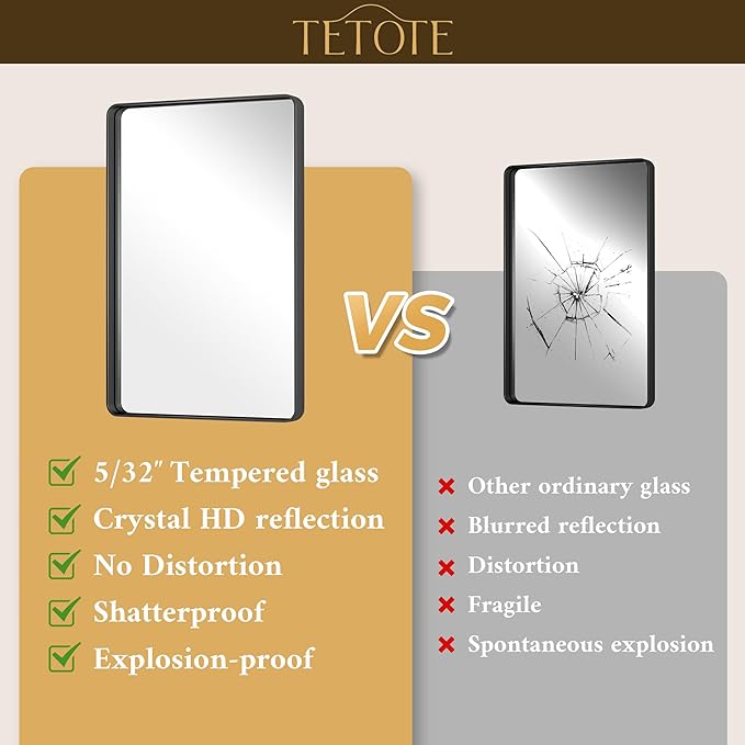 TETOTE Black Bathroom Mirror 24 x 32 Matte Black Metal Framed Vanity Mirror, Tempered Glass, Wall Mounted for Bathroom, Entryway, Bedroom, Living Room(Horizontal/Vertical)