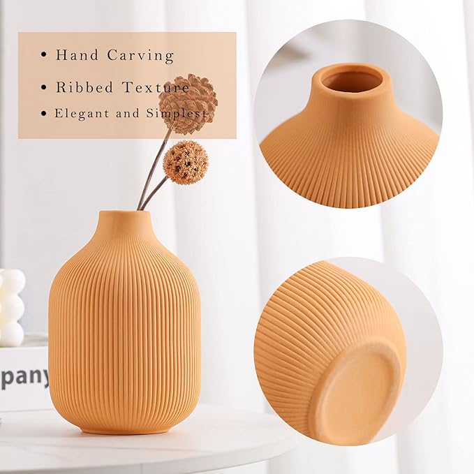 Ceramic Vase for Decor,Small Boho Vases Set for Home,Modern Minimalist Farmhouse Decoration,Decorative Bud Vases for Shelf Decor,Table, Bookshelf, Mantel and Entryway(Pink+Light Yellow+Orange)