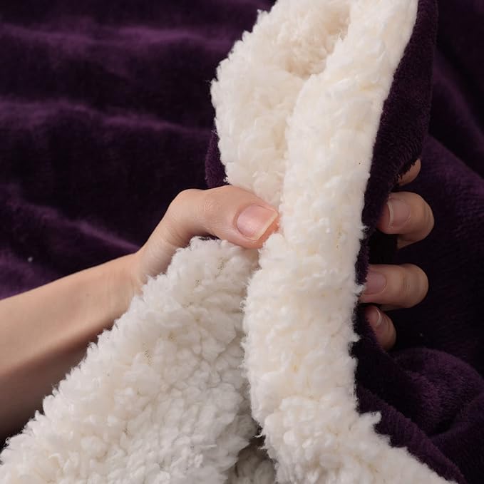 NANPIPER King Size Sherpa Blanket, Soft Fleece Throw for Bed, Reversible Thick Fuzzy Blanket for Winter (Purple, 90x108 inches)
